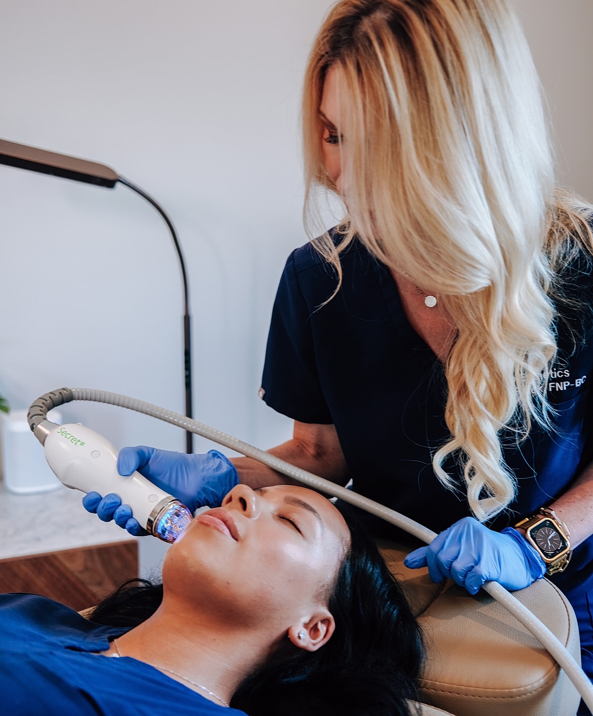 Skin treatment session with a beauty professional.