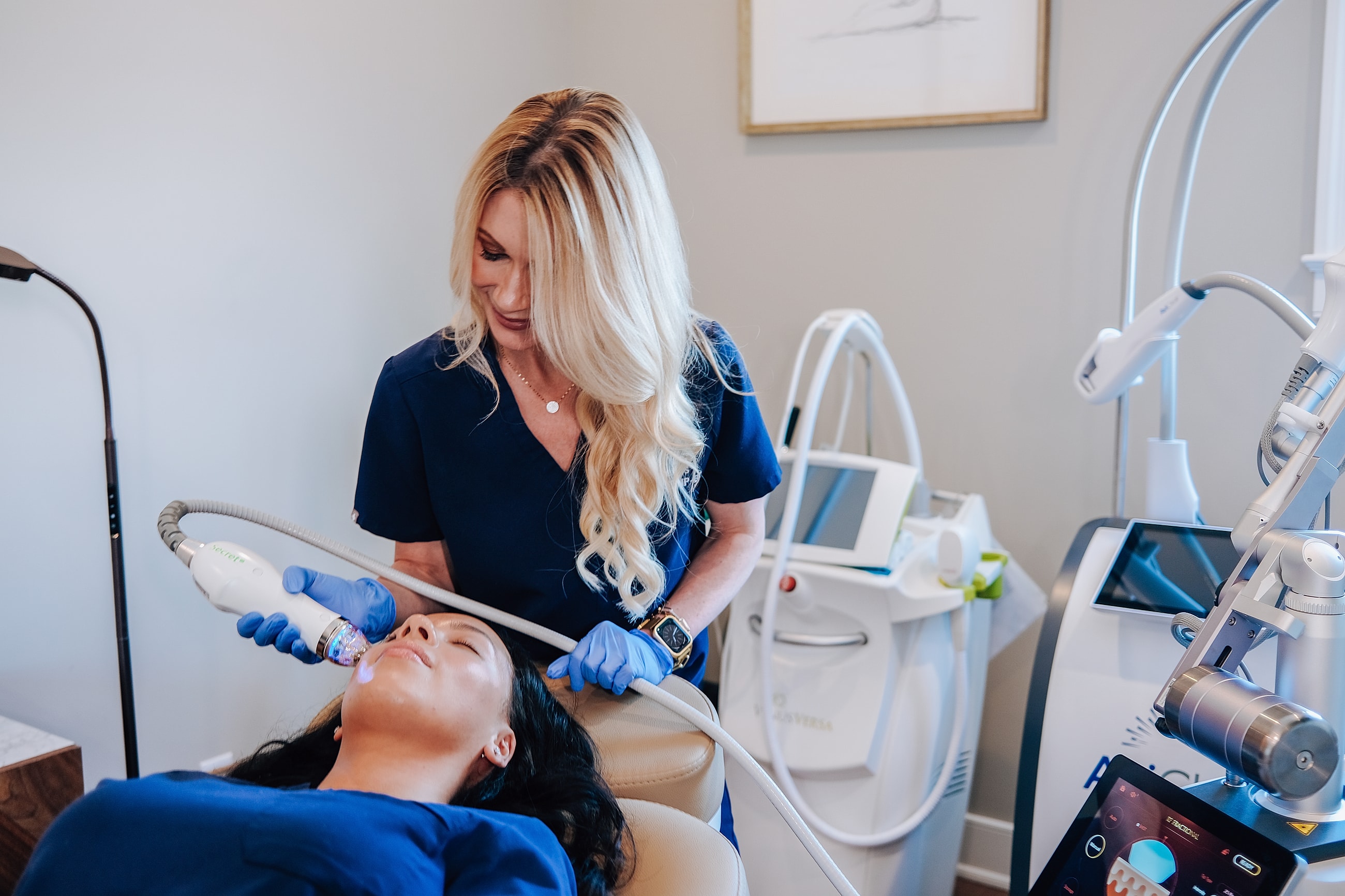 Skin treatment session in a modern clinic.
