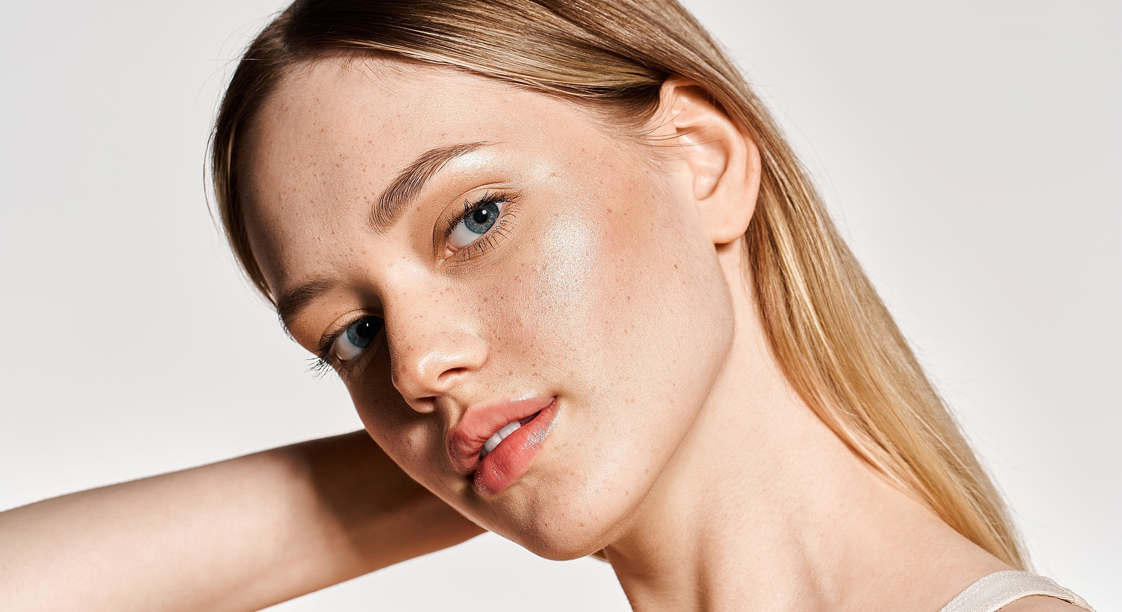 Close-up of a woman with natural makeup.